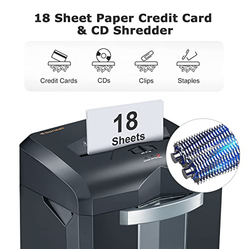 Bonsaii 18-Sheet Cross-Cut 60-Min Run Heavy Duty Paper Shredder | Anti-Jam, P-4 Security Level, 62dB Ultra-quiet, 6-Gal Bin with Casters, Shreds Credit Cards & Staples C149-C - size: 1 8 Sheet Cross Cut