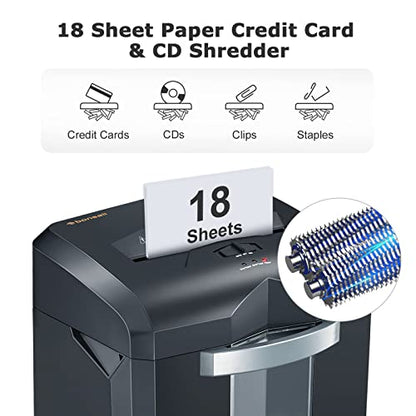 Bonsaii 18-Sheet Cross-Cut 60-Min Run Heavy Duty Paper Shredder | Anti-Jam, P-4 Security Level, 62dB Ultra-quiet, 6-Gal Bin with Casters, Shreds Credit Cards & Staples C149-C - size: 1 8 Sheet Cross Cut
