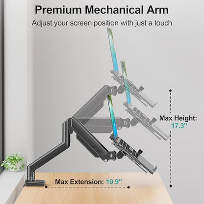 MOUNT PRO Laptop Arm Mount for Desk, Fits Max 17" Notebook and 32" Monitors | 2 in 1 Function Monitor Laptop Stand Holds up to 22lbs, Aluminum Single Monitor Holder with Adjustable Tray - size: Without Pole