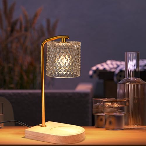 Small Bedside Table Lamp for Bedroom: Glass Shade Bedside Lamps for Nightstand, Dimmable Night Stand Light Lamp with Timer for Living Room, Dorm, Home Office Decor (1*LED Bulb Included)