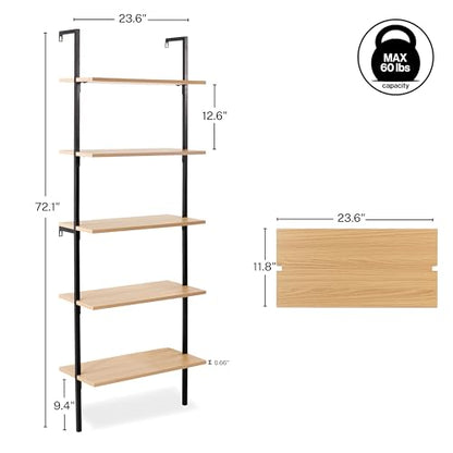 happimess Madera 5-Shelf Wall Mounted Bookcase 72.05", Light Oak/Black - color: Light Oak, size: 5-Tier 72.05"
