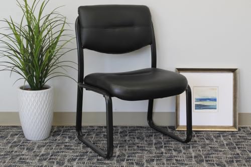 Boss Office Products Leather Sled Base Side Chair with Arms in Black (B9519)
