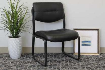 Boss Office Products Leather Sled Base Side Chair with Arms in Black (B9519)