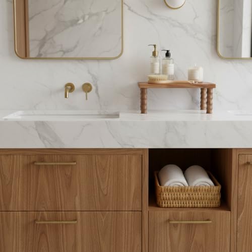 Kitchen Counter Shelf Wooden Cabinet and Desktop Counter Riser | Acacia Wood Small Coffee Station Organizer Countertop Display Stand Shelf for Top of Desk Home Office Bathroom