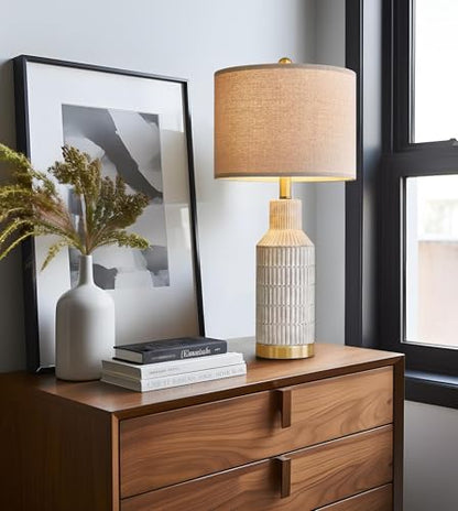 USumkky 25" Table Lamps Set of 2 - Modern Bedside Lamps for Living Room - White Washed Ceramic Nightstand Lamps for Bedroom - color: Washed White
