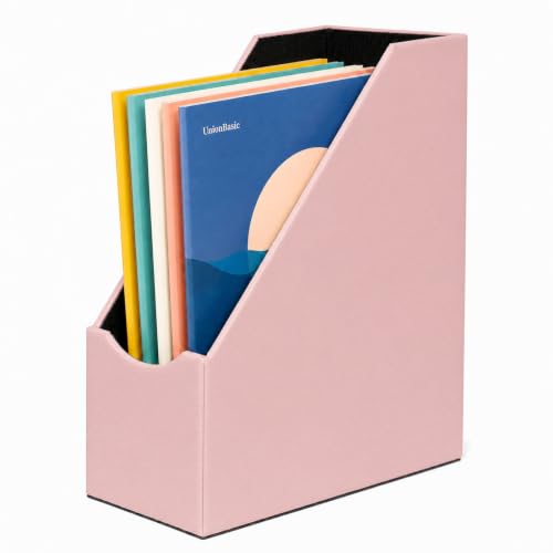 UnionBasic Magazine File Holder - Office Leatherette Desktop Document File Folder Journals Organizer Racks, Lychee Pearl Blush - color: Lychee Pearl Blush