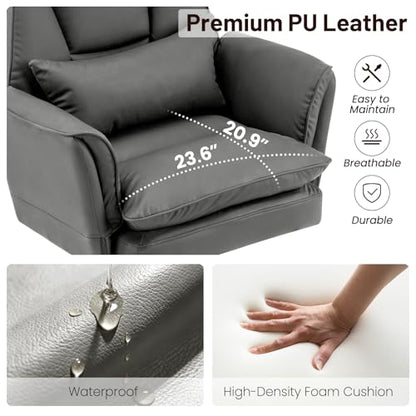 Big and Tall Office Chair, Executive Reclining Computer Gaming Chair with Foot Rest, Flip Armrest & Lumbar Pillow, Thicken Wider Seat for Criss Cross Legged Sitting, Desk Chair, PU, Grey - color: Grey