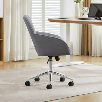 YITAI Velvet Office Desk Armchairs with Silver Base and Wheels,Modern Height Adjustable 360 Degree Swivel Upholstered Vanity Chairs for Living/Room Bedroom/Study,Gray - color: Silver Gray