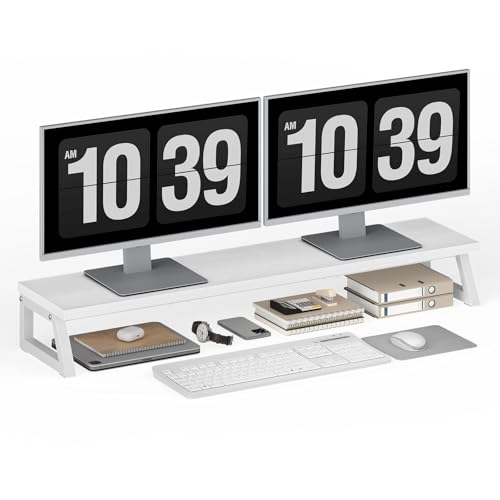 HOOBRO Dual Monitor Stand Riser, 39 Inch Large Computer Monitor Stand for 2 Monitors, Computer Monitor Riser, Desk Shelf Organizer for Office Desk, Accessories, White WW121CJ01 - color: White, size: 4.9"H