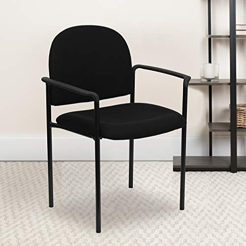 EMMA + OLIVER Black Fabric Stackable Steel Side Chair with Arms | Contoured Cushions, Powder Coated Frame, Durable Construction, Commercial Use - color: Black Fabric