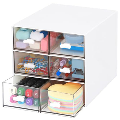 Desk Organizer with 5 Drawers, Rectangular Office Stationery Supplies Desktop Drawers, Plastic Makeup Storage, Suitable for Office, School, Home (White & 6 Drawers) - color: White & 6 Drawers