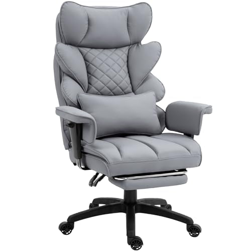 Dowinx Big and Tall Office Chair with Pocket Spring Cushion,High Back Computer Gaming Chairs with Adjustable Armrests,Executive Desk Chairs with Lumbar Support and Footrest,PU-Grey - color: Grey