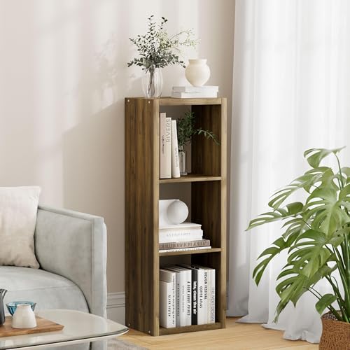 3 Cube Storage Organizer Single Row, Cube Shelf with Heavy-Duty Thick Boards, 13.31" L x 9.37" W x 36.93" H, Smooth Easy-Clean Panels, Simple Assembly, for Living Room Bedroom Office, Brown - color: Brown, size: 3 Cube-13.31" L x 9.37" D x 36.93" H