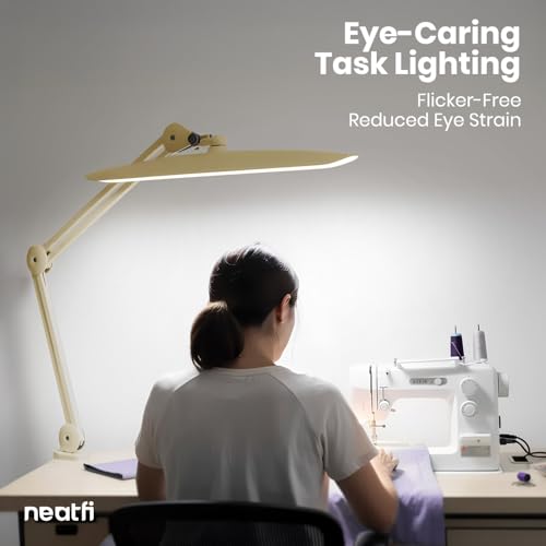 Neatfi LED Desk Lamp, 2200 Lumens, 24W, 20-Inch Wide Head (Gold) - color: Gold, size: Non-CCT with Clamp