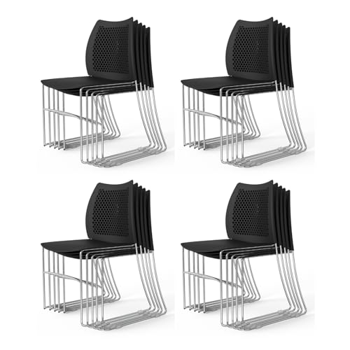VINGLI 20 Pack Plastic Stacking Chairs, Stackable Office Chairs, Black | Stackable Office Chair with Metal Sled Base, Ergonomic Plastic Seat & Holes Back, Multiple Use for Waiting Break Room Banquet - color: Black, size: 20 Pack