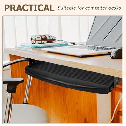Homoyoyo Desk Keyboard Mouse Drawer with Sliding Pull-Out Design, Space Saving Plastic and Metal Keyboard Tray for Office Workstation, Practical Black Desk Extender for Office Workers