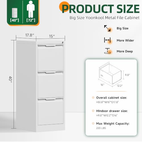 3 Drawer File Cabinet with Lock, Filing Cabinets for Home Office - color: White, size: 3 Drawer - Vertical