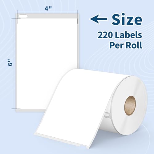 6 Rolls 4" x 6" Direct Thermal Shipping Labels, Compatible with Dymo 4XL, Rollo & Zebra Printer | 220 Labels/Roll, Perforated, Permanent Adhesive, BPA-Free - color: Dm 1744907 | 6rolls