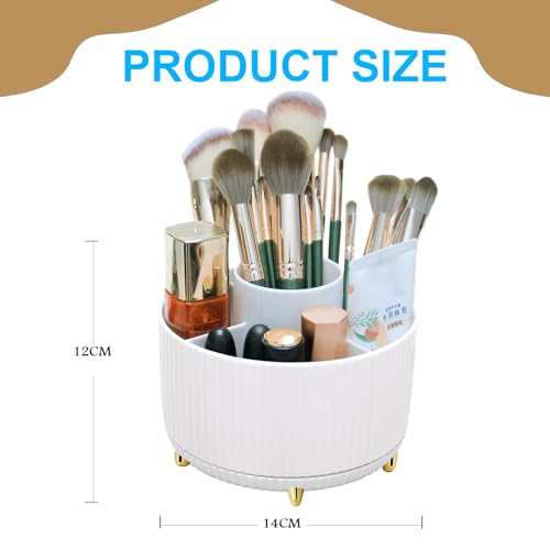 Makeup Brushes Holder Organizer,360° Rotating Cosmetic display cases with 5 compartment Cosmetic and Skincare Organizers,Multi-Purpose Makeup Brush Holder for Bathroom Vanity Desktop Decor