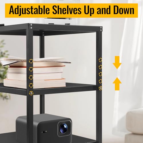 Under Desk Printer Stand with Wheels, 3-Tier Heavy Duty Rolling Cart with Adjustable Storage Shelf, Industrial Printer Table for Printer, Scanner, Home, Office, Black