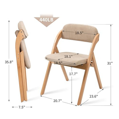 Folding Chairs with Padded Seats | Wooden Stackable Dining Chair Set of 2 with Removable Cover Extra for Guests Kitchen Office Wedding Party Picnic, Khaki - color: Khaki, size: 2PCS