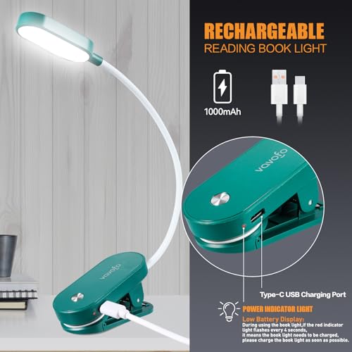 VAVOFO Rechargeable Book Light, 14 LEDs Eye Care Clip On Amber Reading Light for Bookworms Reading in Bed with 9 Colors 9 Brightness (Dark Green) - color: Dark Green