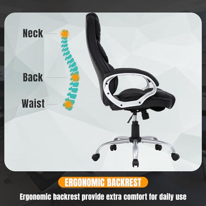 BestOffice Ergonomic Office Chair Desk Chair Computer Chair with Lumbar Support Arms Executive Rolling Swivel PU Leather Task Chair for Women Adults, Black - color: Black