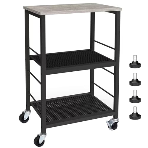 MOOACE Rustic 3 Tier End Table with Wheel,Side Table Nightstand Storage Shelf for Bedroom,Kitchen,Living Room and Office, Stable Metal Frame,Wood Top, Easy Assembly - Gray - color: Grey