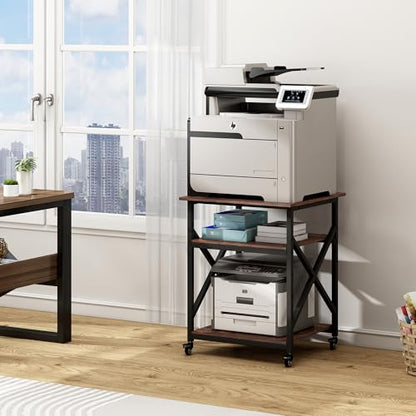 Fannova 23.6"x23.6" Large Printer Stand, 3 Tier Square Table for 3D Printer | Height Adjustable Storage Shelf, Heavy Duty Industrial Wheels - All 4 Lock, Home Office Rolling Printer Cart, Rustic Brown - color: Rustic Brown