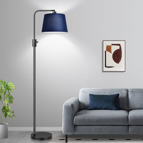 Nintiue 【Upgraded】 Dimmable Floor Lamp, 1000 Lumens LED Edison Bulb Included, Modern Arc Standing Tall Floor Lamp for Living Room Bedroom Office Dining Room - Blue - color: Matte Black-Blue Shade
