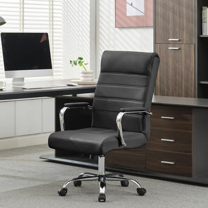 Office Desk Chair,Modern Leather Conference Room Chairs,High Back Ergonomic Home ofiice Chair,Adjustable Height Swivel Executive Computer Chair with Armrest and Padded Seat,Black - color: Black
