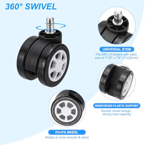 PATIKIL 3 Inch Office Chair Wheel Replacement, 5 Pack Desk Chair Wheels with 7/16" x 7/8" Quite Rolling Caster Wheels 154 Lbs Per Wheel for Wood Floors Carpet, White - color: White