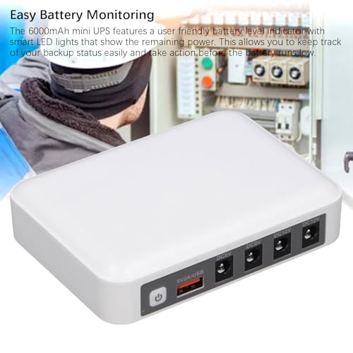 6000mAh Mini UPS Battery Backup, 5 Outlets Backup Battery Power Supply with DC 5V 9V 12V Multi Voltage Output, Uninterruptible Power Supply for WiFi Router, Security Camera (US Plug)