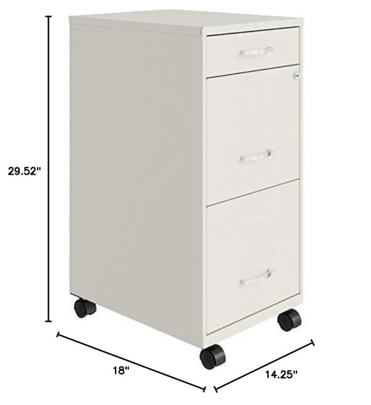 Pemberly Row 3 Drawers 29.52" Vertical White Metal Filing Cabinet Lockable Pre-Assembled Movable Letter Size for Home, Office - color: White