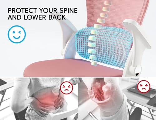 TRALT Office Chair - Ergonomic Desk Chair with Headrest Support for Adults | Home Office Desk Chair with Lumbar Support - Ergonomic Mesh Chairs 330 lb Wide Seat with Headrest, Comfy Desk Chair(Pink) - color: Pink