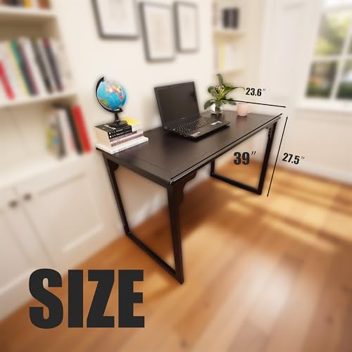 Solid Wood Desk with Drawer, Small Writing Desk for Small Spaces,Gaming Study Home Office Workbench woodenDesks for Work, 39 inch Wooden Computer Desk for Bedroom Black Walnut Color