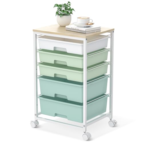 SYKIARIOL Rolling Cart with Drawers,5 Drawers Storage Cart,Light Green - color: Green