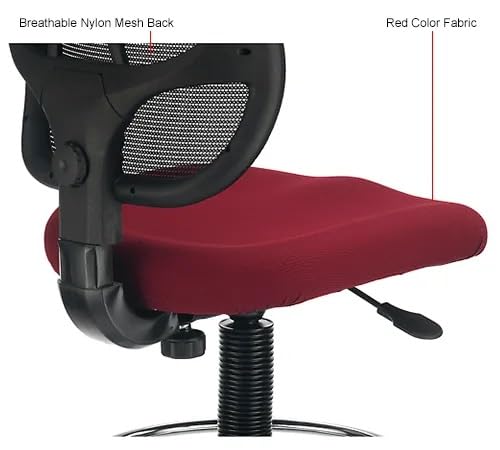 Adjustable Drafting Stool with Mesh Back – Ergonomic Office Drafting Chair with Footrest, Armrests & Height Adjustment (Red) - color: Red