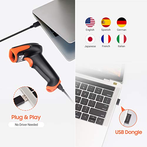 Tera Barcode Scanner 2D Wireless Handheld: BT 2.4G USB, HW0002-O, Orange | 640*480 CMOS, 1D 2D QR Screen Paper Codes, 2200mAh, Custom Symbologies, Vibrating Alert, Warehouse Logistics Retail Store - color: 2D no stand