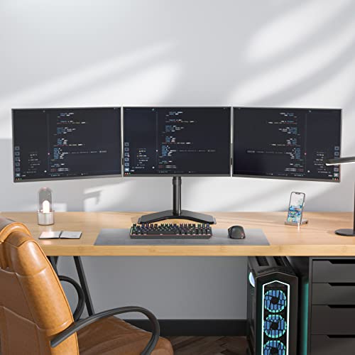 WALI Triple Monitor Stand, Free Standing for 13-27 inch Screens,up to 22lbs | 3 monitor stand for desk, Adjustable, Full Motion with Tilt, Swivel, Rotation, C-Clamp & Grommet Base, VESA 75/100mm (MF003) - size: Triple, style: Free-Standing