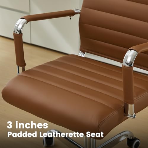 Office Desk Chair Leather, Conference Room Chairs with Wheels, Modern Executive Computer Guest Chairs with Arms. - color: Brown