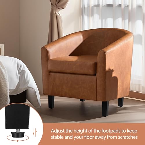 Yaheetech Accent Chairs, Faux Leather Barrel Armchairs, Brown - color: Brown, size: 25.5"D x 27.5"W x 28"H