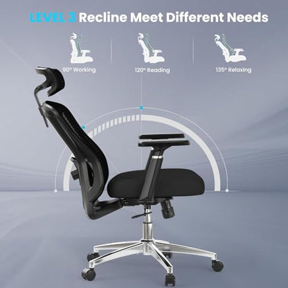 Farini Office Chair Ergonomic Desk Chair, High Back Computer Chair with Wheels, Home Sutdy Chair for Heavy People, Office Chair Adjustable Seat Depth, 3D Armrests and Adjustable Headrest, Black - color: Dark-black
