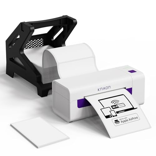 KNAON Shipping Label Printer, Wireless Wi-Fi Thermal Printer, AirPrint Label Printing 4x6 for iPhone, iPad, Mac, Supports Android&Windows, Includes Label Holder – Ideal for Small Businesses, Shopify