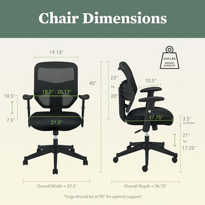 HON Prominent Ergonomic Office Chair, Adjustable Arms, Desk Chair, Black - color: Mesh Back - Standard Tilt