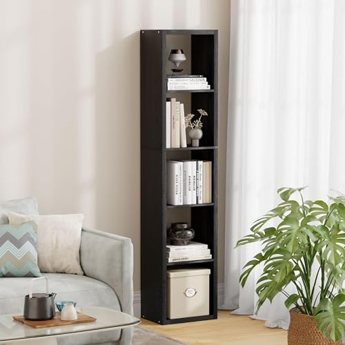 5 Cube Storage Organizer Single Row, Cube Shelf with Heavy-Duty Thick Boards, 13.31" L x 9.37" W x 60.55" H, Smooth Easy-Clean Panels, Simple Assembly, for Living Room Bedroom Office, Black - color: Black, size: 5 Cube-13.31" L x 9.37" D x 60.55" H