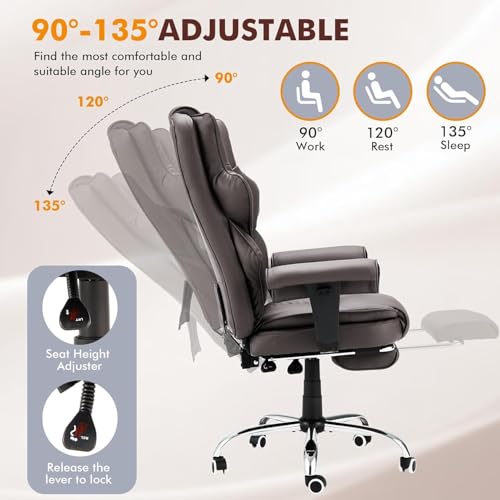 HOMREST Heated Massage Executive Office Chair with Foot Rest,Brown - color: Brown