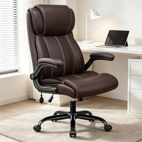 Ergonomic Office Chair, High Back Executive Leather Desk Chair - color: Coffee