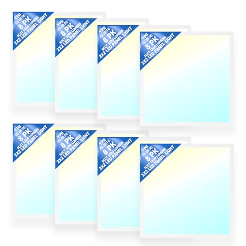 8Pack 2x2 LED Flat Panel Light LED Drop Ceiling Light Fixture, 5 CCT 3000K-6500K Adjustable & 5 Wattage Selectable Recessed Back-Lit Fixture for Office, ETL Listed - size: 2X2 8Pack