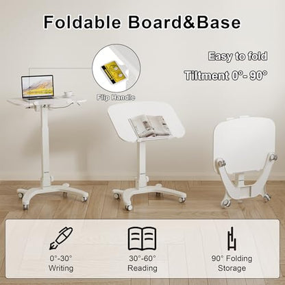 BONTEC Mobile Foldable Standing Desk, Gas Spring, 25.6 x 19.7 Inch, White - color: White